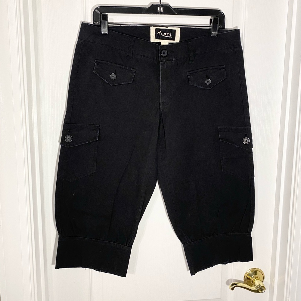 Y2K VTG Nori Cargo Lace Up Cuff Knickers Knee Pants Black Canvas Size JR 11